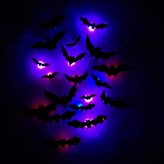 12/24/48Pcs Halloween LED Bat Night Lights 3D Bat Wall Stickers Holiday Party Window Garage DIY Decoration Glow in the Dark